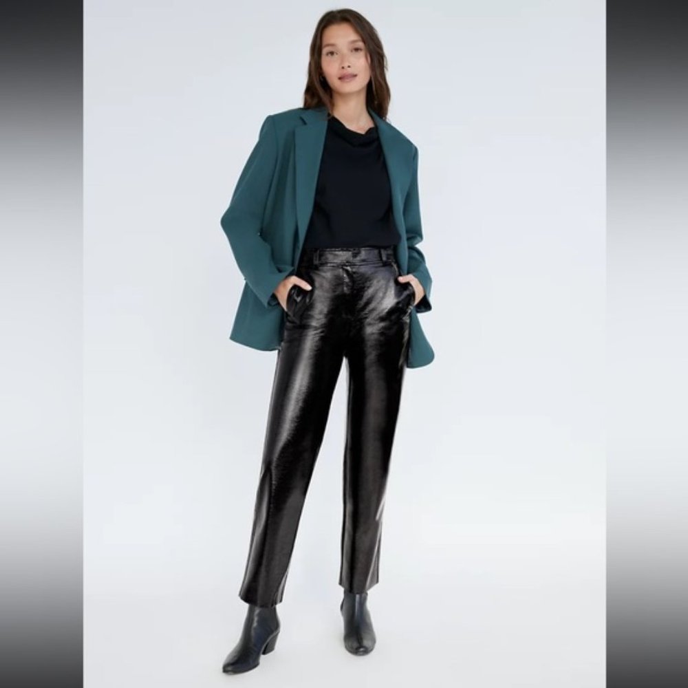Aritzia Babaton Black Faux Leather Command Pants Size 12 - Picture 1 of 10